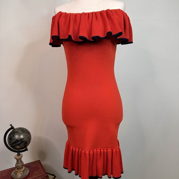 Rebecca Vallance Carpi Off Shoulder Ruffled Stretch Knit Mini Dress Size 0 Red - Picture 2 of 13